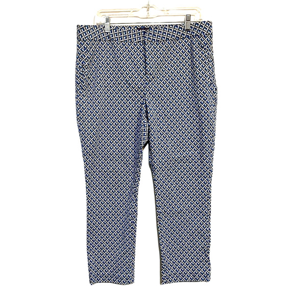 NYDJ Capri Womens Size 16 Petite Pants Trouser Diamond Pattern Zip Up Blue White - Picture 1 of 8